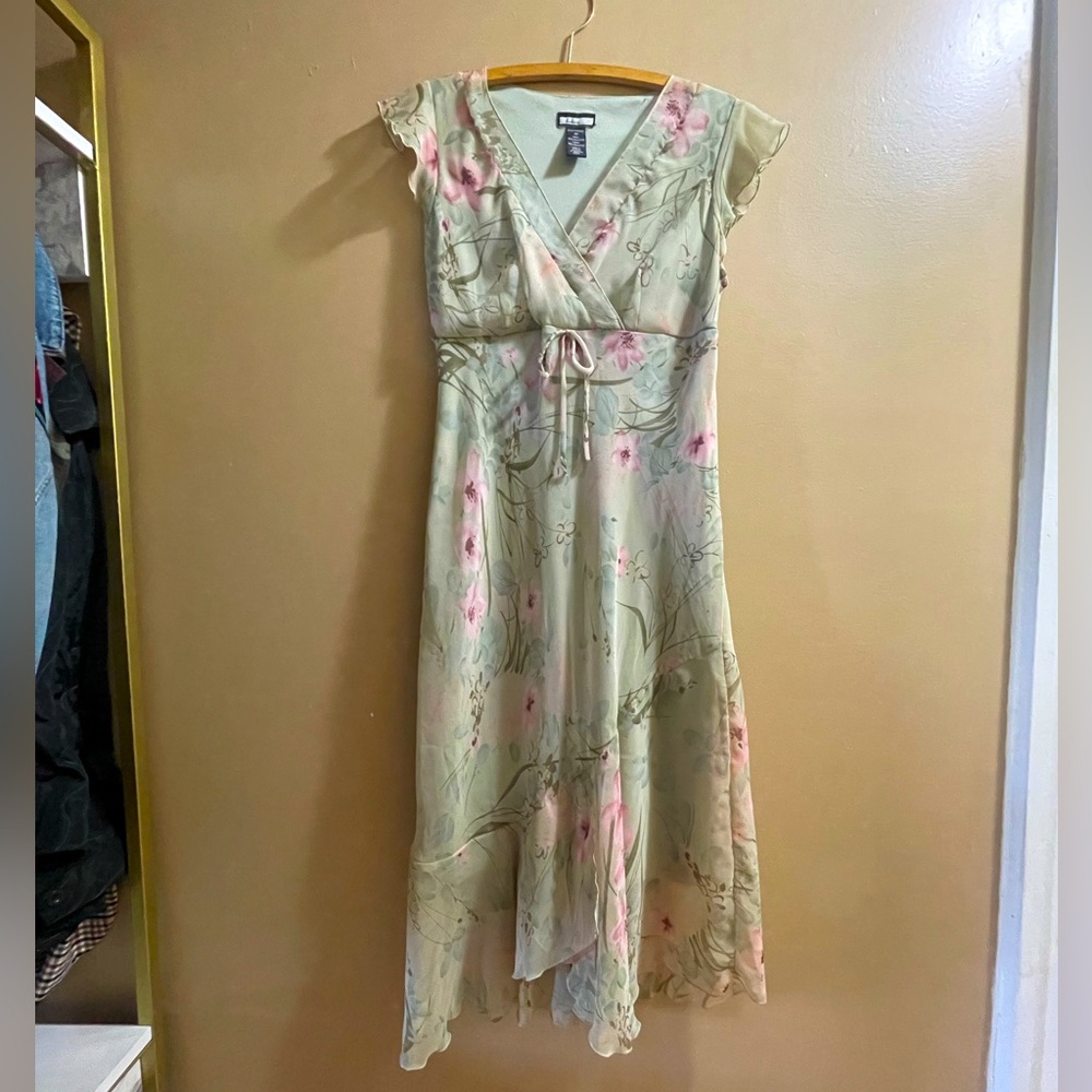 Y2K Sage and Fuchsia Asymmetrical Hem Dress